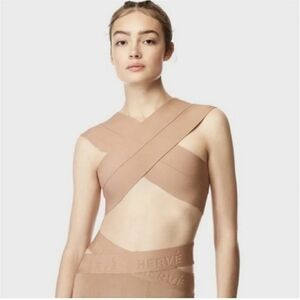 NWT - Herve Leger by Herve crossover bandage crop top in beige